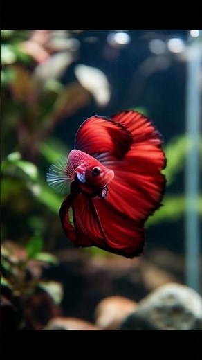 Red Full-Moon Betta Fish in Aquarium | Hypnotic Fin Flow #shorts #malebeta #aquariumfish #bettafish