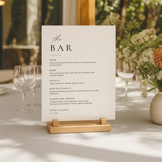 Wedding Bar Menu Sign | Editable Canva Template | Minimalist Bar Menu Sign | Elegant Wedding Drinks Menu | Signature Drink Sign | #SC - Etsy