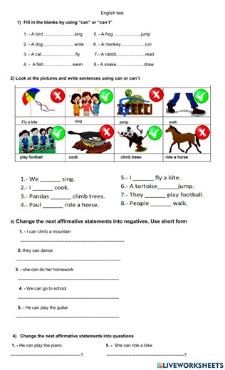 Can and can-t for ability worksheet