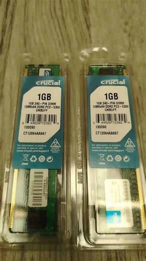 2GB (2 x 1GB) Crucial DDR2 PC2-5300 667MHz Desktop RAM Memory Modules