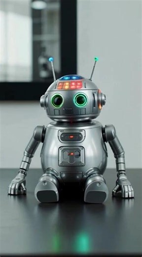 Spinning disc-head robot nodding rhythmically as LEDs flash in sync