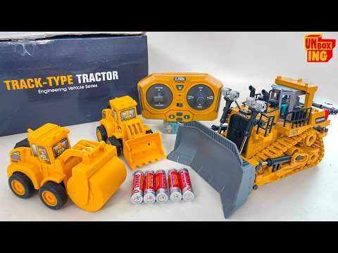Unboxing Electric Toy Truck Bulldozer, Road Roller & Excavator Working Together, RC Vehicle Review
