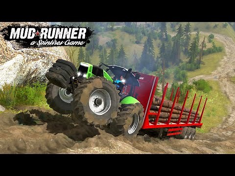 Spintires: MudRunner - DEUTZ Tractor With A Semi Trailer Climbs A Steep Uphill