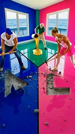 This Three Layer Floor Is Incredible 😱💗💙💚 Luxury Colored Epoxy Floor 🔥 #epoxy #diy #shorts
