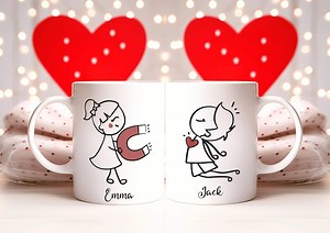 Personalized Couple Mug, Magnetic Love Mug, Cute Stick Figure Couple Gift, Custom Name Mug for Couples - Etsy