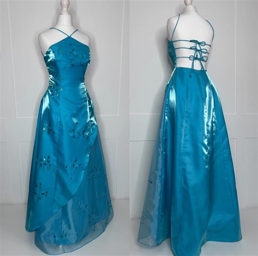 Vintage Prom Dress, Retro Graduation, 1990s Blue Beaded Organza, Evening, Formal, Party, Ball, Cruise Black Tie Special Occasion Dress UK 8 - Etsy UK