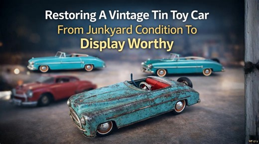 Restoring a vintage tin toy car from junkyard condition to display worthy