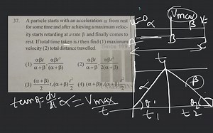 A particle starts with an acceleration \alpha from rest for som... | Filo
