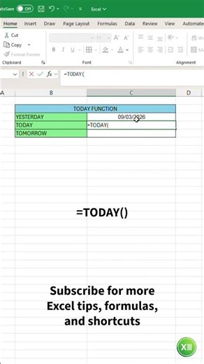 Excel TODAY Function Trick (Yesterday & Tomorrow) 📅 #excelhacks #excel #exceltips #dataextractor