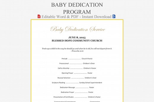 Baby Dedication Program - Child Blessing Template | Church Programs | Ceremony for Newborns and Families - Etsy