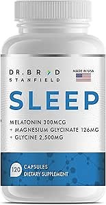 Melatonin 300mcg + Magnesium Glycinate 126mg + Glycine 2,500mg for Sleep (120 Count, 30 Servings)