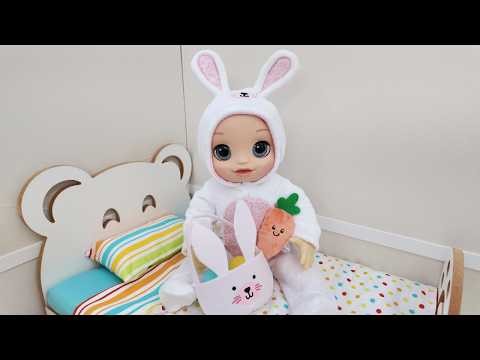 Hanna dressed up as an Easter bunny.