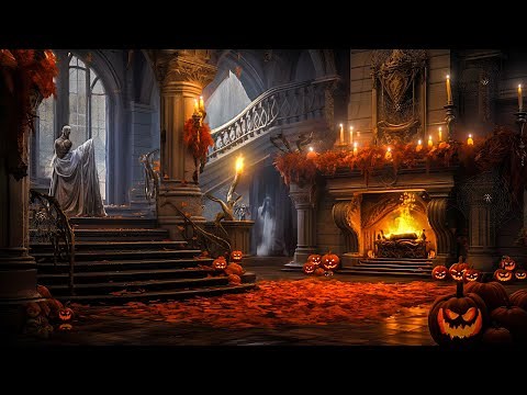 Autumn Classic Haunted House Halloween Ambience w/ Relaxing Crackling Fire & Rain Sounds, Wind Sound