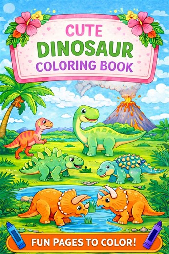 Dinosaur Coloring Book for Kids, Printable Activity Pages (PDF Download)