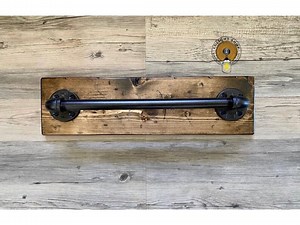 Rustic, Industrial Hand Towel Bar on Wood, Bathroom Decor, Towel Holder, Kitchen Rack, Pipe Rack, Bath Towel Bar, Farmhouse Decor, Lake - Etsy