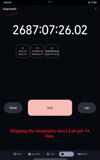 Stopping longest stopwatch since y'all got 10 likes