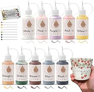 Underglaze Set 10 Colors 1. 69 Fl Oz/50 ml Underglaze Transfers for Pottery Ceramic with Slip Applicator Precision Tips Set Ceramic Glaze for Pottery Paint for Clay Craft 3D Painting Craft Work