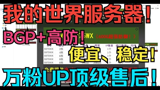 我的世界最稳定/实惠 VPS服务器租赁！BGP 高防！【寒假开服必备！】万粉UP售后！稳定、安心！专业我的世界开服首选服务器！BGP 高防！便宜、稳定！