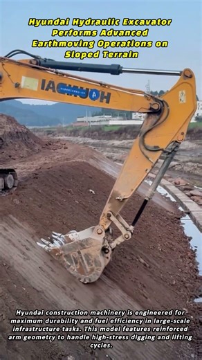 Hyundai Hydraulic Excavator Performs Advanced Earthmoving Operations on Sloped Terrain