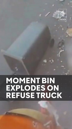 949K views · 2.7K reactions | This is the moment a bin explodes while being loaded into a refuse truck in Barnet, narrowly missing the workers. #barnet #explosion #refuse #channel4news | Channel 4 News | Facebook
