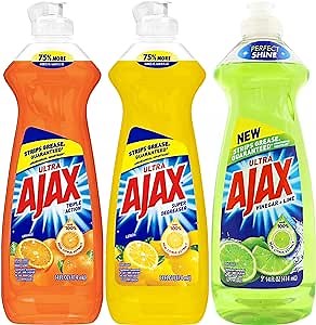 Ajax Dish Soap - Ajax Dishwashing Liquid Super Degreaser 14 FL OZ (Lemon, Orange, Lime) (Variety Pack of 3) 1 of Each - Includes Clean is Better Card