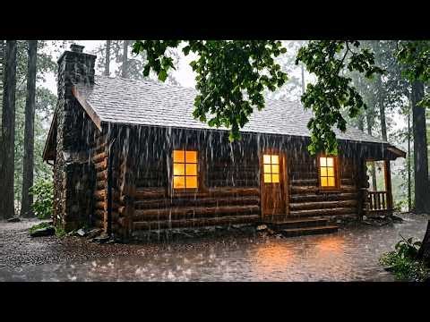 Cozy Log Cabin in Heavy Rain | Soothing Rain Sounds for Deep Sleep (10 HOURS BLACK SCREEN)