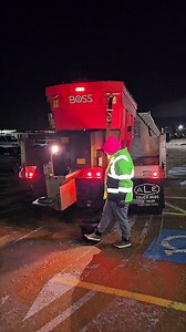 🚨 PRO TIP: I used to carry pallets of bagged ice melt to take care of sidewalks. Now we just open our spinner on our Boss VBX9000 and dump straight into a bucket or push spreader. This will reduce wear and tear on your body from lifting 50lb bags all night and speed you up tremendously. I started with a TGS, and when we hit loading 2 pallets a night by hand, that's when I knew we needed to switch. @boss_snowplow Partner 💪🏻 | Spencer Lawn Care & Life