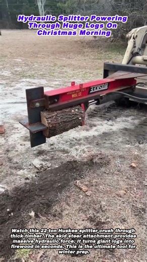Hydraulic Splitter Powering Through Huge Logs On Christmas Morning