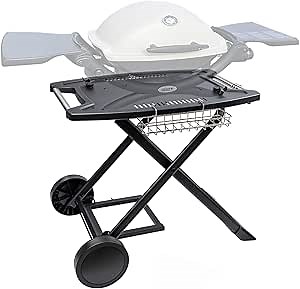 Portable Grill Cart for Weber Q Series Gas Grills, Grill Stand for Weber Q1200, Q1000, Q2200, Q2000, Q2400, Folding Grill Cart for Outdoor, Griddle Stand Shelf, Black