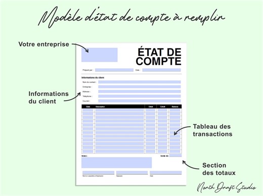 État De Compte Excel Québec | Statement Template PDF | Invoice Account Canada - Etsy