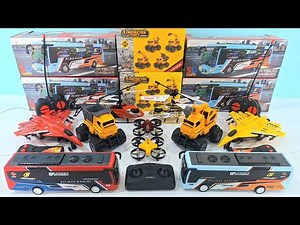 Unboxing rc car jet bus basuri,rc truck contruction vehicle,rc helicopter,rc plane and racing drone