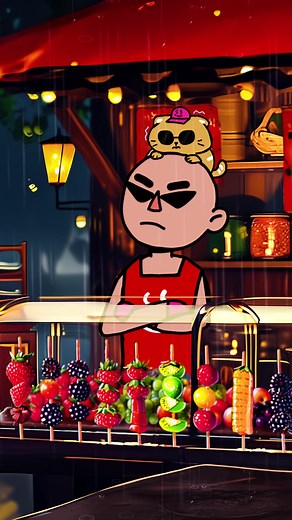 천둥번개가⚡️무서운 냥쇼 #애니메이션 #장사이야기 #마쇼 #캐릭터 #먹방 #탕후루만화 #mukbang #animation