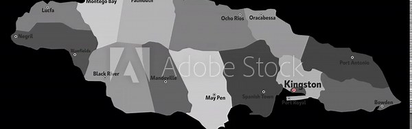 Vector map of Jamaica with names of cities and with borders city