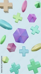 Rotating 3D Geometric Elements in Vertical 4K 3D Animation Stock Video