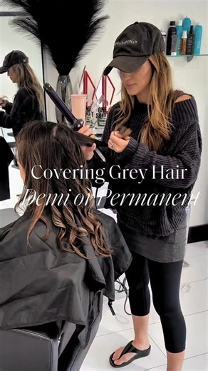 Jessica Scott Santo: Hair Education for Hairstylists on Instagram: "Team DEMI or PERMANENT??? #greyblending #greycoverage #haircolor Color: @moroccanoilpro Color Calypso"