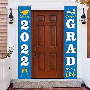 Graduation Party Decorations 2022,Blue Class of 2022 Graduation Decorations Party Supplies,2022 Graduation Banner for Any Schools or Grades,Congrats Porch Sign for Indoor Outdoor Wall Decor Backdrop