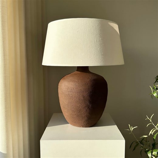 Earthy Brown Terra Cotta Ceramic Table Lamp - Unglazed Natural Textured Handmade Lighting for Living Room, Bedroom or Entryway - Etsy