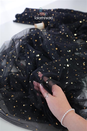 Black Celestial Glitter Tulle Fabric by Yard, Night Sky Fabric, Moon Star Burst Tulle Mesh for Wedding, Decor, Skirts, Backdrops, Halloween - Etsy