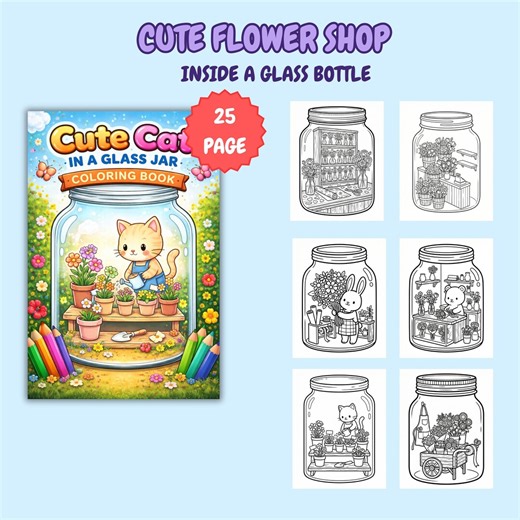 Flower Shop in a Glass Jar Coloring Book – Cute Cozy Line Art, 25 Pages, PDF - Etsy