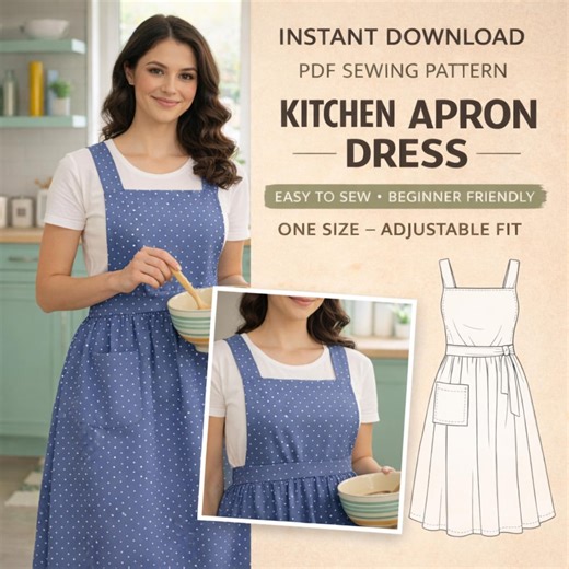 Kitchen Apron Sewing Pattern PDF | Easy Pinafore Apron Pattern for Cooking & Baking | Beginner Friendly Apron Dress | Instant Download - Etsy Australia