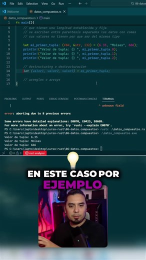 ¡Olvídate de los índices! La destructuración hace que el manejo de tuplas en Rust sea MÁGICO. ✨