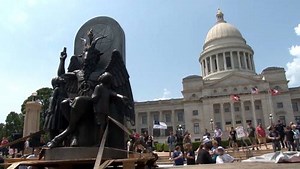 ‘Hail Satan’: Satanic Temple unveils statue in protest of Ten Commandments monument in Arkansas
