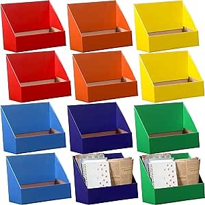 12 Pcs Cardboard Mailboxes for Classroom Student Book Bins Cardboard File Holders Assorted Colors Paper Folder Holder Teacher Organization Magazine File Organizer Storage Box for Desk School Office