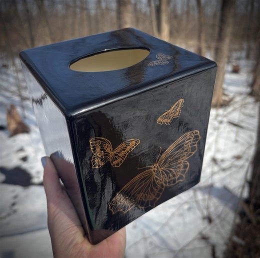 Ceramic Black and Gold Butterfly Tissue Box Cover - Etsy