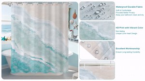 Beach Shower Curtain, Teal Blue Coastal Ocean Beach Theme Bathroom Curtain Waterproof Fabric Machine Washable with Hooks,72'' Wx84 L Blue Ocean Beach 84.00'' x 72.00'' (GCI-10229)