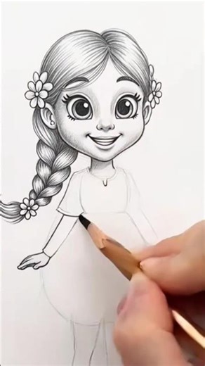 Cute Cartoon Girl Pencil Sketch ✏️ #cartoongirlsketch #pencildrawing #cartoondrawing #drawing
