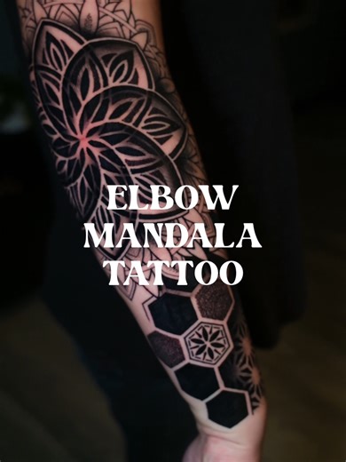 Here is today’s first day doing this elbow spiral mandala! Tomorrow we’re doing the top of the arm 💪 . #elbowtattoo #mandalatattoo #geometrictattoo #allegoryink #houstontattooartist | Wesche Tattoo