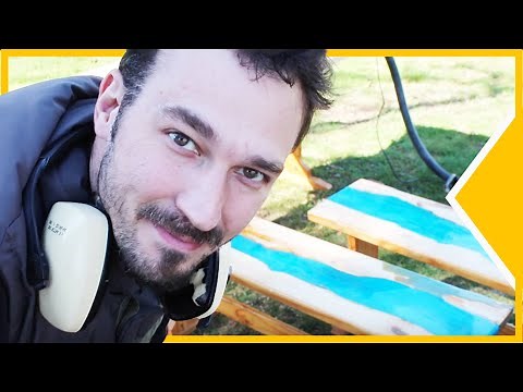 🟢 Table & banc recouvert de résine / COULER DE LA RESINE SUR DU BOIS