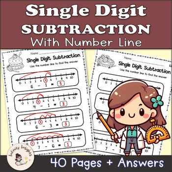 Single Digit Subtraction Using Number Line Worksheets