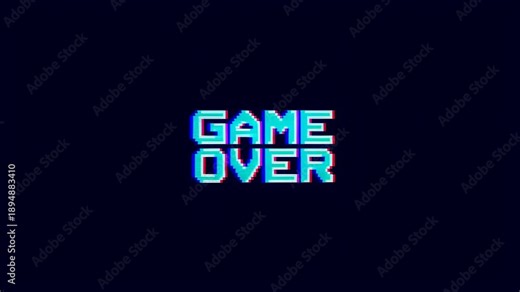 Retro video game "Game Over" screen with glitch effects. Represents nostalgia and the end of a gaming session, evoking emotions of challenge and defeat